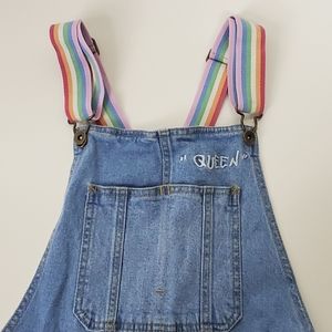 Rainbow queen raw hem overalls size small